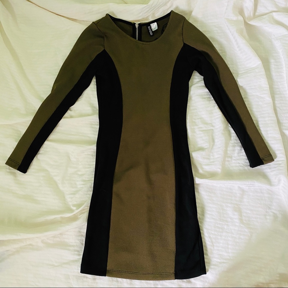 Olive Green & Black Colorblock Women's Dress